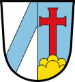 Gemeinde Geltendorf Gespalten von Silber und Blau; vorne ein blauer Schräglinksbalken, hinten auf goldenem Sechsberg ein rotes Tatzenkreuz.
