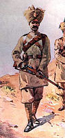 An early 20th century sepoy in the Indian Army, wearing a kurta.