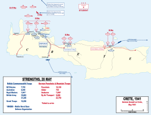 A colour map giving the overall Allied dispositions on Crete and the overall German plan of attack