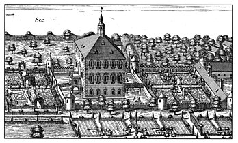 The hunting lodge with a formal Baroque garden around 1700
