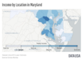 Image 6A map showing Maryland's median income by county. Data is sourced from the 2014 ACS five-year estimate report published by the U.S. Census Bureau. (from Maryland)