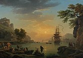 A Landscape at Sunset with Fishermen returning with their Catch (Calme) (1773), National Gallery, London