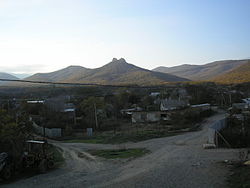 View of Lisne with the Crimean Mountains in the background.