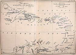 Map of the Caribbean, 1893. Aruba, Curaçao and Bonaire are shaded in red.
