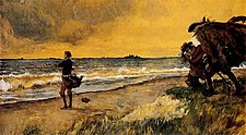 Alexander Benois, On a deserted, wave-swept shore..., 1916