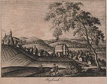 Etching showing an early 19th-century view of Rybnik.