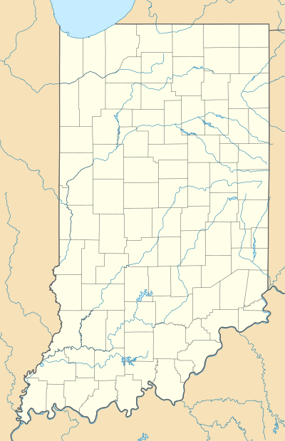 Map of Indiana showing counties and dots marking locations of National Historic Landmarks