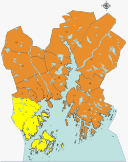 Location of Vågsbygd, shown in yellow, in Kristiansand