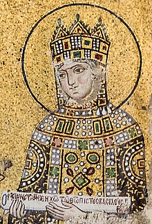 Mosaic of Empress Zoe in imperial regalia holding a scroll