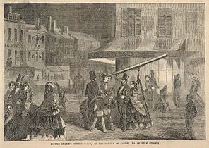 Corner of Brattle and Court St., engraving by Winslow Homer, 1857