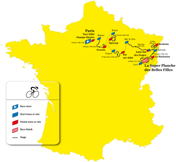 Route map showing the race stages with their start and finish towns