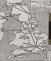 Image 42"Map of Air Routes and Landing Places in Great Britain, as temporarily arranged by the Air Ministry for civilian flying", published in 1919, showing Hounslow, near London, as the hub (from History of aviation)