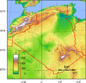 Topographie von Algerien mit dem zentralen Ahaggar im Südwesten und seinen Ausläufern Adrar des Ifoghas und Aïr