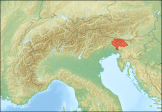 Lage der Julischen Alpen (rot) innerhalb der Ostalpen