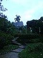 View of the Christ the Redeemer statue from the garden during the winter.