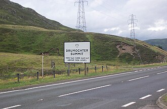 Pass of Drumochter, Straßenschild an der A9