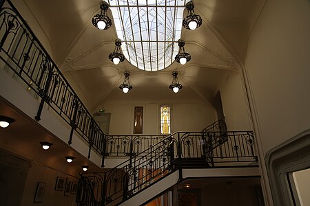 The interiors of the Hôtel Mezzara, with Art Nouveau stairway and glass roof.