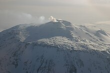 Distant view of a mountain with a smoke emission from its summit