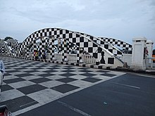 Napier Bridge in Chennai, painted with a chessboard pattern
