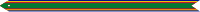 A green streamer with red, gold, and blue horizontal stripes along the top and bottom with one silver star in the center
