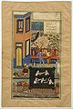 A page from "The Eavesdropper", Folio 47r from a Haft Paikar (Seven Portraits) of the Khamsa (Quintet) of Nizami, Calligrapher: Maulana Azhar, Poet: Nizami Ganjavi, ca. 1430, watercolor, ink, gold leaf on paper.