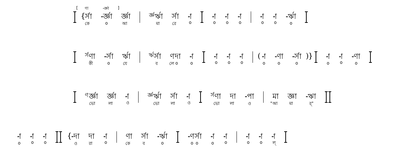 Example of Bengali ākārmātrik sôrôlipi (Bengali: আকারমাত্রিক স্বরলিপি)