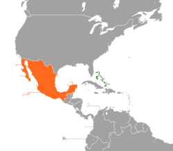 Map indicating locations of Bahamas and Mexico