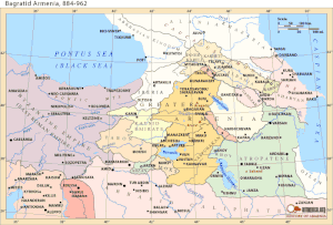 Political map showing the states in different colors and the main settlements of the Caucasus region
