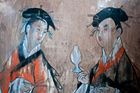 Female court attendants, a mural from an Eastern Han (25-220 AD) tomb in Zhengzhou, Henan province