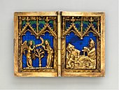 German diptych with religious scenes; 1300–1325; silver gilt with translucent and opaque enamels; overall (opened): 6.1 x 8.6 x 0.8 cm; Metropolitan Museum of Art