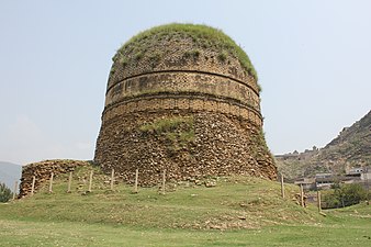 Dressed stone masonry on rubble wall technique applied to Shingardar Stupa, Swat, Gandhara, 1st-2nd century CE