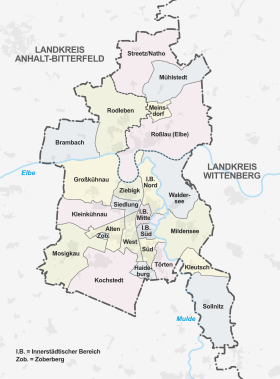 Die Ortschaften von Dessau-Roßlau (anklickbare Karte)