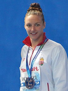 Katinka Hosszú with a medal around her neck