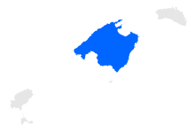 The Diocese of Mallorca in blue.