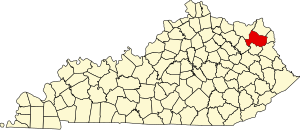 Map of Kentucky highlighting Carter County