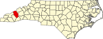 State map highlighting Haywood County