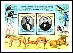 Briefmarkenblock der DDR (1989) zum Gedenken an Alfred Brehm und seinen Vater Christian Ludwig Brehm