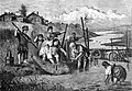 Engraving of Russian peasant children fishing, A.P. Koverznev 1875