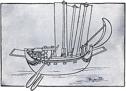 Sketch of a ship based on a mural in Ajanta Caves, ca. 6th century.
