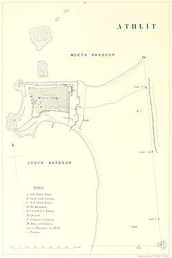 Map showing the "modern village" of Atlit, within the fortress walls, from the 1871-77 PEF Survey of Palestine