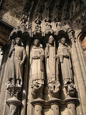 Christian Martyrs framing the south portal (13th century); including the "Perfect Knight" Roland, (far left) and Saint George (second from right)