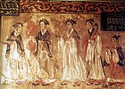 Female court attendants, a mural from an Eastern Han (25-220 AD) tomb in Zhengzhou, Henan province