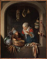 Haringverkoopster met jongen, 1664, Leiden Collection