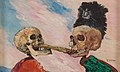 Skelette im Streit um einen Räucherhering (1891), Öl auf Holz, 16 × 21 cm, Königliche Museen der Schönen Künste, Brüssel (WVZ T 335)