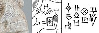 Fragmentary inscription Lugalshaengur Ensi Lagash (Sumerian: 𒈗𒊮𒇉 𒑐𒋼𒋛 𒉢𒁓𒆷), "Lugalshaengur, Governor of Lagash" on the mace of Mesilim