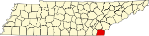 Map of Tennessee highlighting Polk County