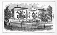 A lithograph of the Dahlonega Mint building