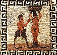 Pan & Hamadryad (Pan e la ninfa Pitys) (Pan e Hamadryade), a false eighteenth-century mosaic (National Archaeological Museum in Naples)