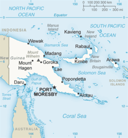 Solomon Sea is located between Solomon Islands and Papua New Guinea.