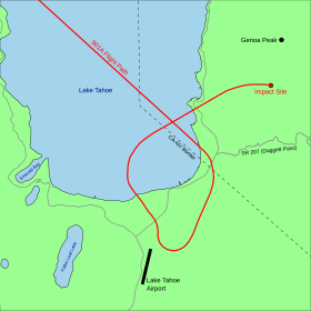 Map of the plane's path, moving southeast and then turning to the right before impacting the mountain